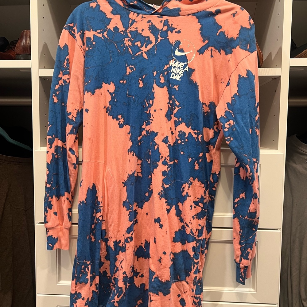 Nike Blue and Pink Tie-Dye Hoodie Dress; size xs